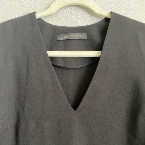 Zara Top Size Small Black V-Neck Long Sleeve Fringe Neutral Office Business Work - Picture 2 of 8